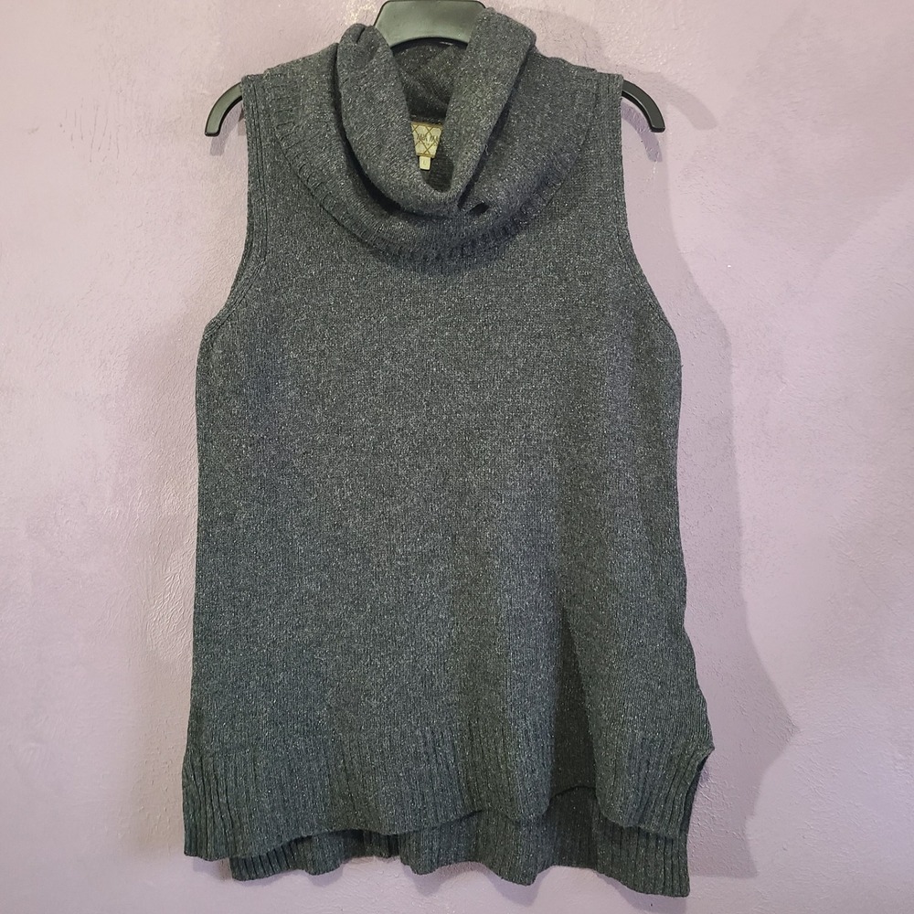 Mia Mai Cowl Neck Sleeveless Sweater Womens L Gray Wool Silk Made in Italy‎